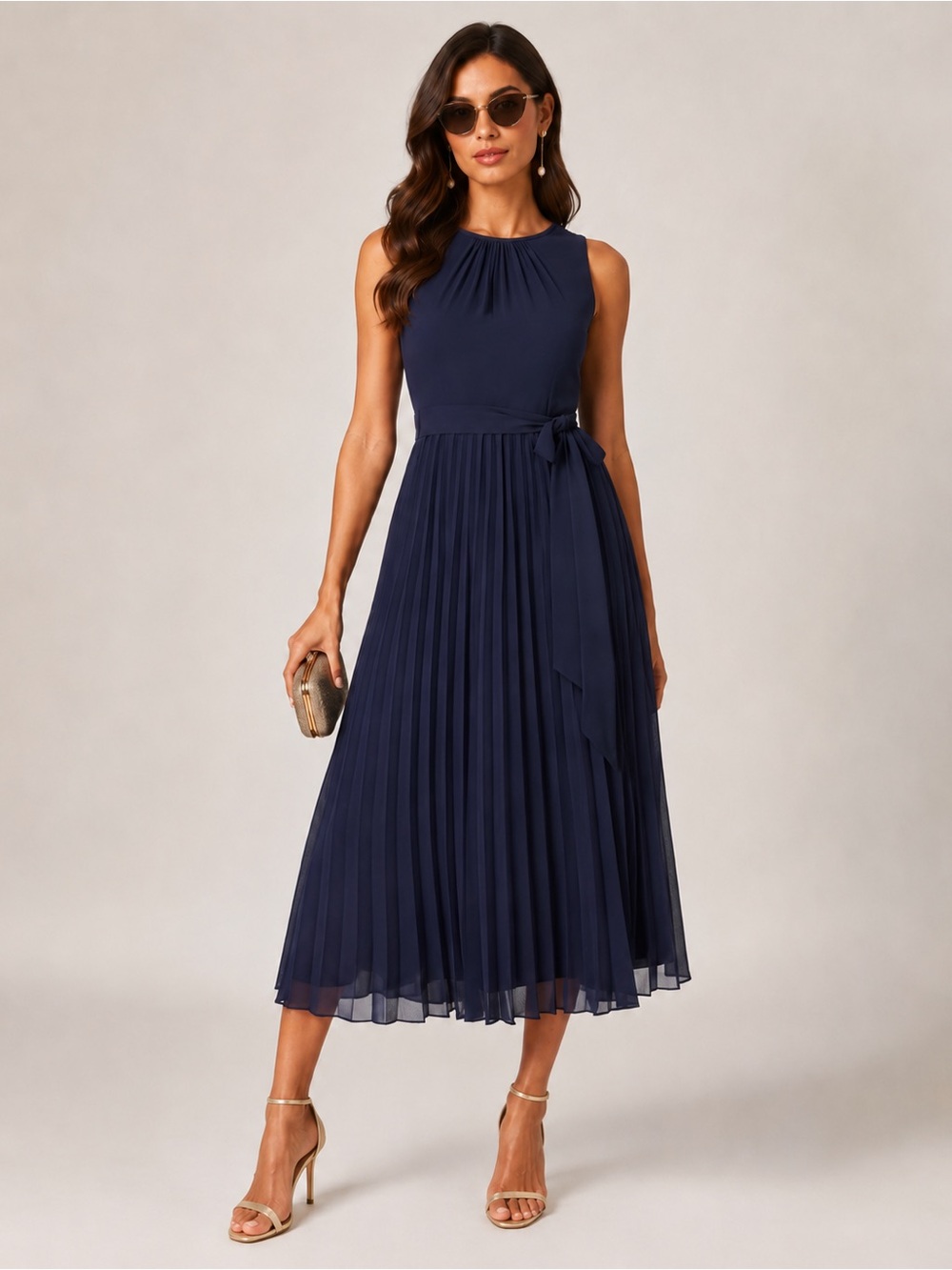 HOBBS || Blythe Pleated Midi Dress, Navy, Size 6, NWT